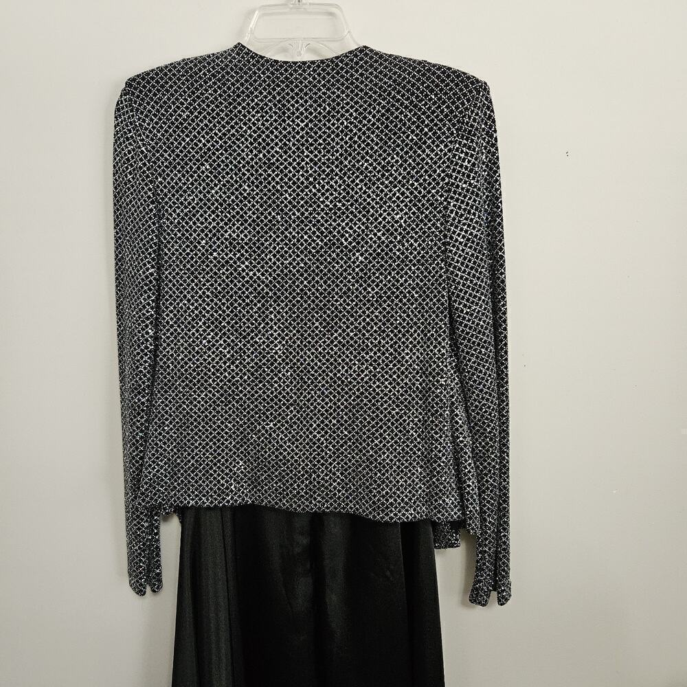 NWT CACHET 2 Pc Silver & Black Sz 10 Evening Gown Beaded Sequin Top & Jacket - Picture 4 of 12